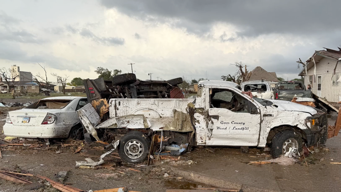 Storm damage after the Grinnell tornado.